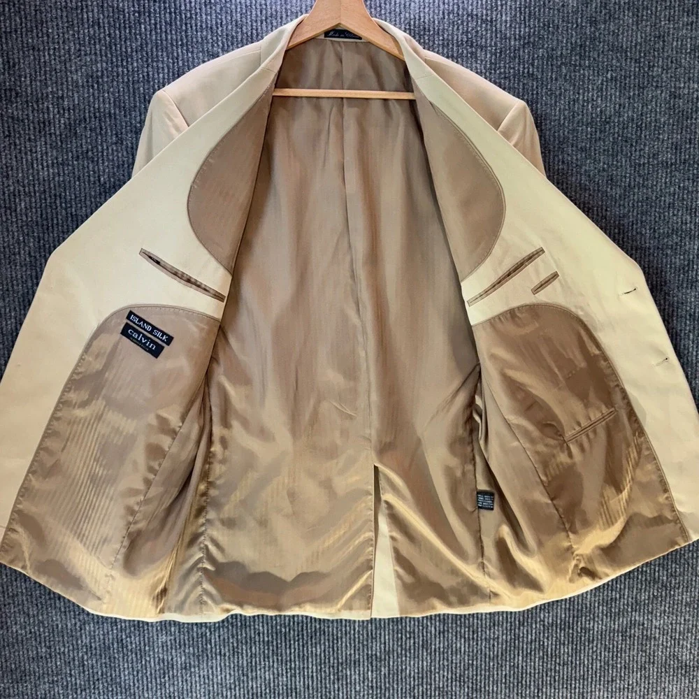 Calvin‎ America Island Silk Blazer Sport Coat Herringbone 44L